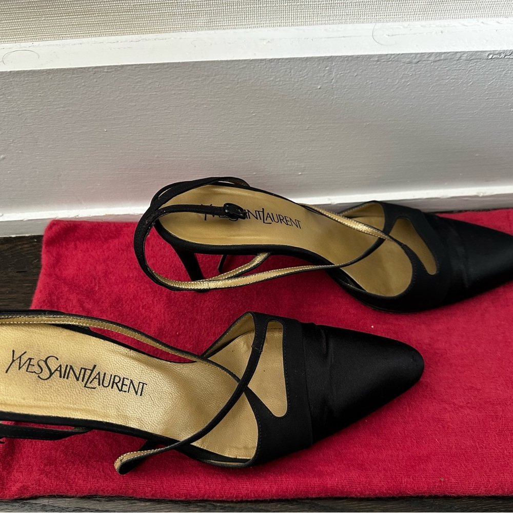 YSL black silk sling backs - Picture 2 of 3